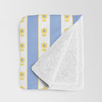 Cottage Stripes and Flowers Pattern in Sky Blue, Yellow, and White Throw Blanket Gallery Image 3