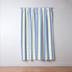 Cottage Stripes and Flowers Pattern in Sky Blue, Yellow, and White Window Curtain Gallery Image 3