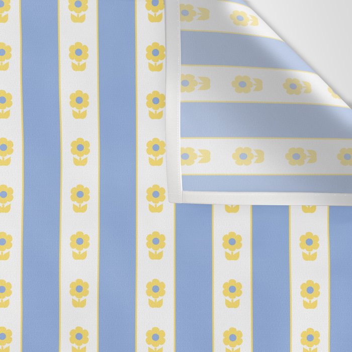 Cottage Stripes and Flowers Pattern in Sky Blue, Yellow, and White Wall Tapestry Gallery Image 3