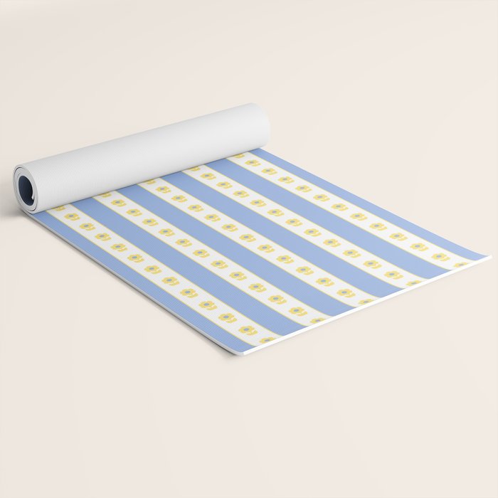 Cottage Stripes and Flowers Pattern in Sky Blue, Yellow, and White Yoga Mat Gallery Image 2