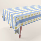 Cottage Stripes and Flowers Pattern in Sky Blue, Yellow, and White Tablecloth Gallery Image 1