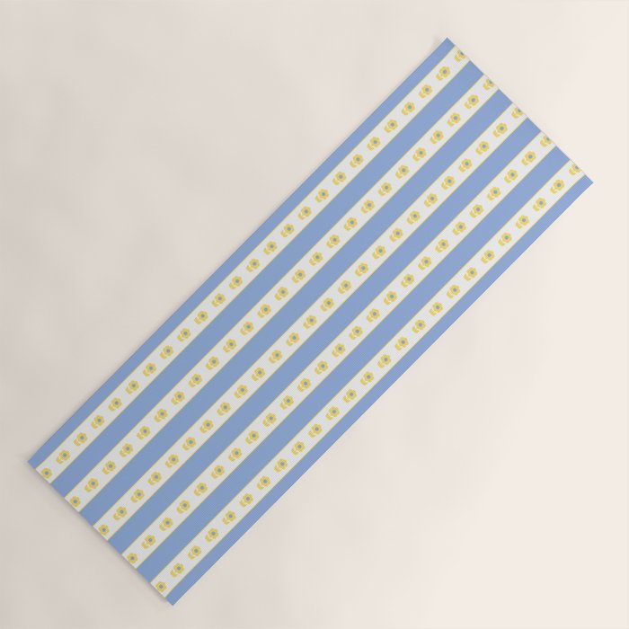 Cottage Stripes and Flowers Pattern in Sky Blue, Yellow, and White Yoga Mat Gallery Image 1