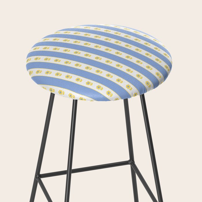 Cottage Stripes and Flowers Pattern in Sky Blue, Yellow, and White Stool Gallery Image 2