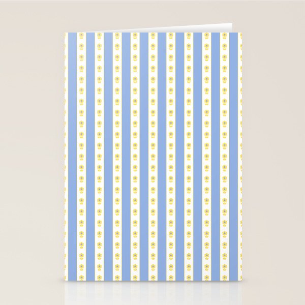 Cottage Stripes and Flowers Pattern in Sky Blue, Yellow, and White Stationery Card Gallery Image 1