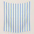 Cottage Stripes and Flowers Pattern in Sky Blue, Yellow, and White Wall Tapestry Gallery Image 4
