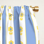 Cottage Stripes and Flowers Pattern in Sky Blue, Yellow, and White Window Curtain Gallery Image 2