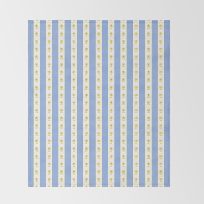Cottage Stripes and Flowers Pattern in Sky Blue, Yellow, and White Throw Blanket Gallery Image 2