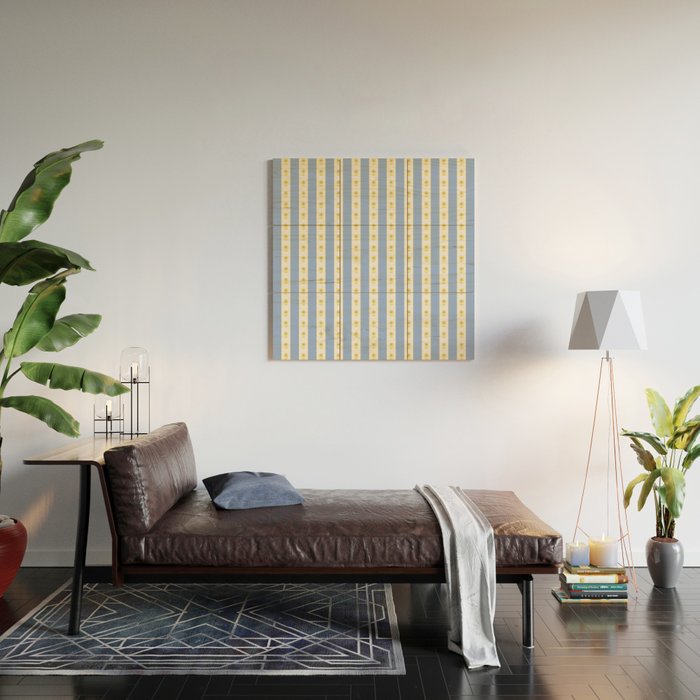 Cottage Stripes and Flowers Pattern in Sky Blue, Yellow, and White Wood Wall Art Gallery Image 2