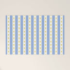 Cottage Stripes and Flowers Pattern in Sky Blue, Yellow, and White Welcome Mat Gallery Image 1