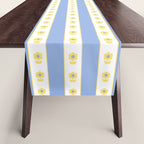 Cottage Stripes and Flowers Pattern in Sky Blue, Yellow, and White Table Runner Gallery Image 1
