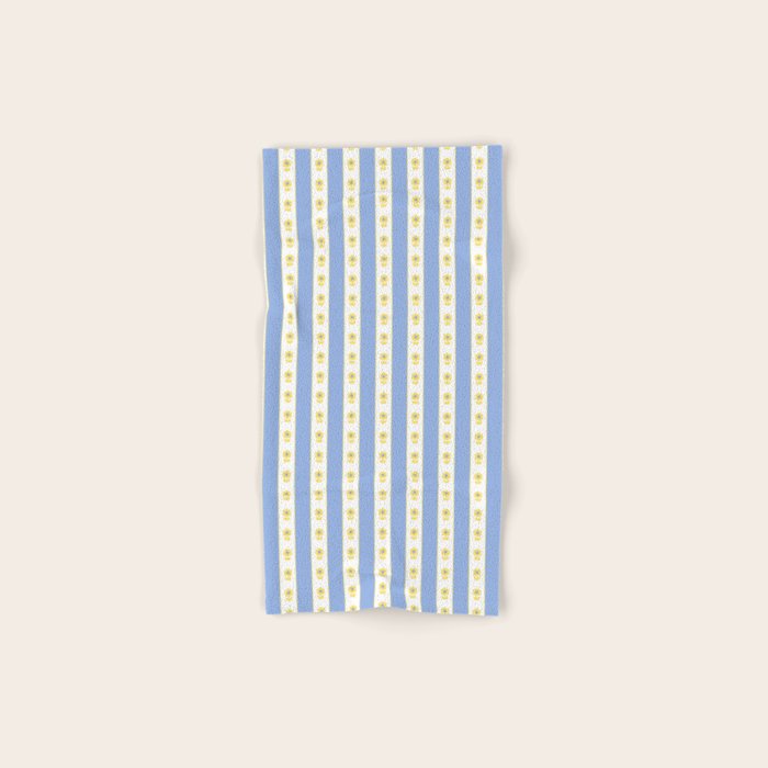 Cottage Stripes and Flowers Pattern in Sky Blue, Yellow, and White Bath Towel Gallery Image 1