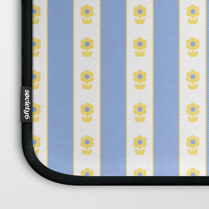 Cottage Stripes and Flowers Pattern in Sky Blue, Yellow, and White Laptop Sleeve Gallery Image 3
