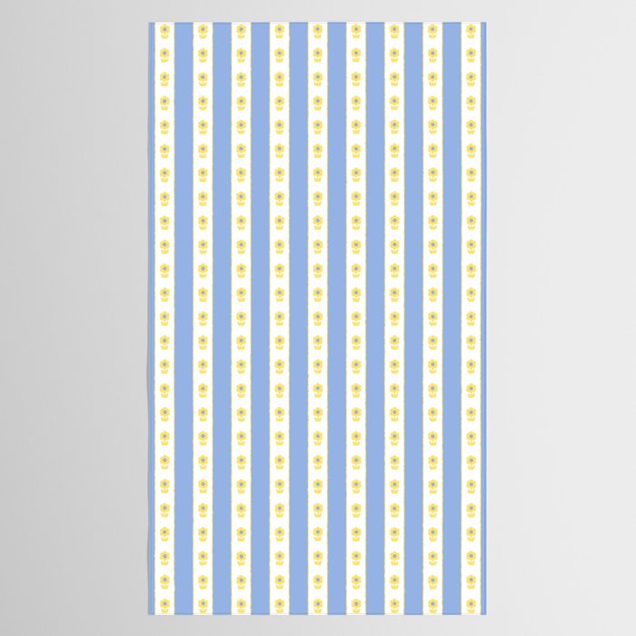 Cottage Stripes and Flowers Pattern in Sky Blue, Yellow, and White Tablecloth Gallery Image 2