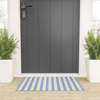 Cottage Stripes and Flowers Pattern in Sky Blue, Yellow, and White Welcome Mat Gallery Image 3