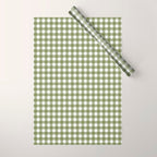 Gingham Check Pattern in Olive Green and White Wrapping Paper Gallery Image 1