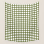 Gingham Check Pattern in Olive Green and White Wall Tapestry Gallery Image 4