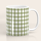 Gingham Check Pattern in Olive Green and White Coffee Mug Gallery Image 1