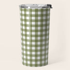 Gingham Check Pattern in Olive Green and White Travel Mug Gallery Image 2