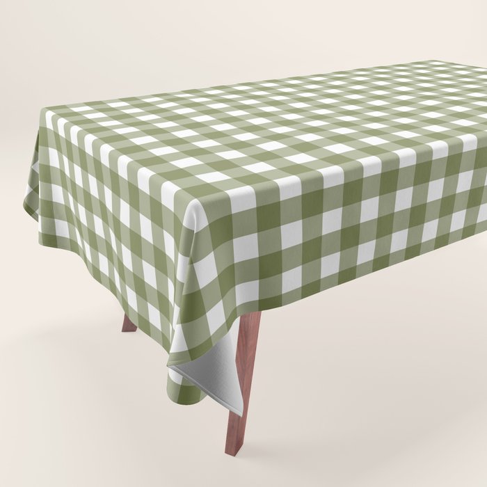 Gingham Check Pattern in Olive Green and White Tablecloth Gallery Image 1