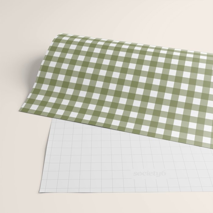 Gingham Check Pattern in Olive Green and White Wrapping Paper Gallery Image 2