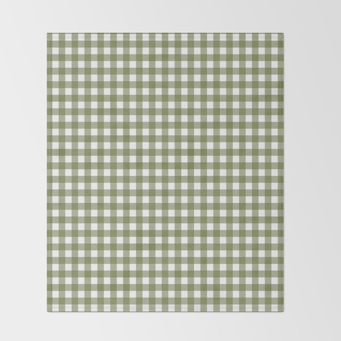 Gingham Check Pattern in Olive Green and White Throw Blanket Gallery Image 2