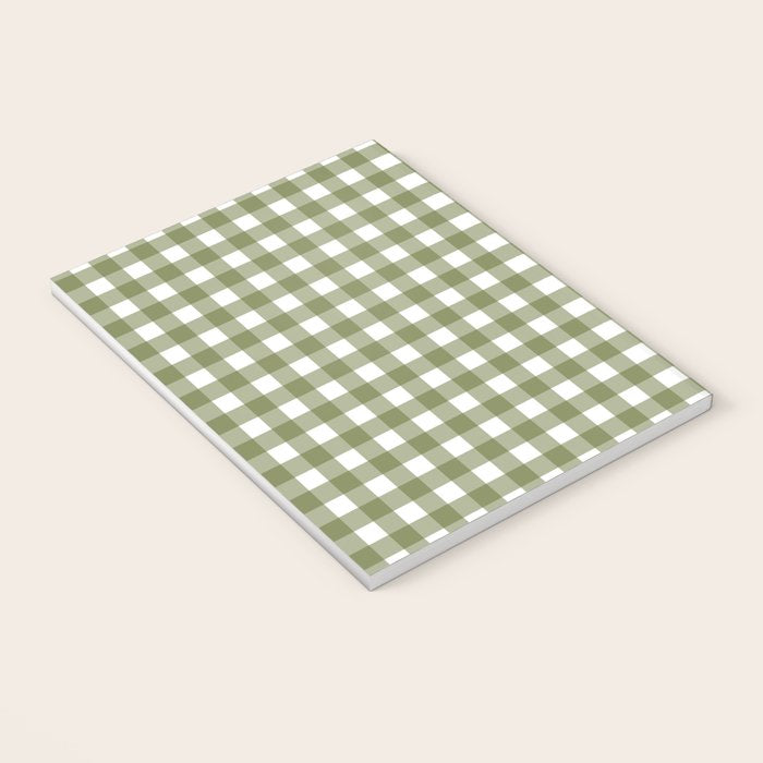 Gingham Check Pattern in Olive Green and White Notebook Gallery Image 3