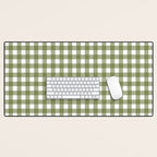 Gingham Check Pattern in Olive Green and White Desk Mat Gallery Image 1