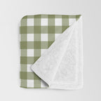 Gingham Check Pattern in Olive Green and White Throw Blanket Gallery Image 3
