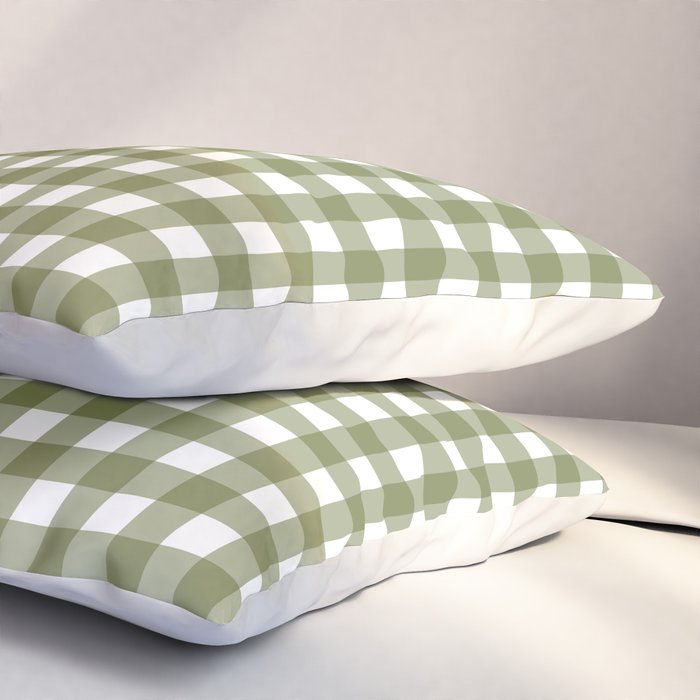 Gingham Check Pattern in Olive Green and White Pillow Sham Gallery Image 3