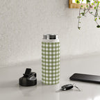 Gingham Check Pattern in Olive Green and White Water Bottle Gallery Image 4