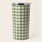 Gingham Check Pattern in Olive Green and White Travel Mug Gallery Image 1
