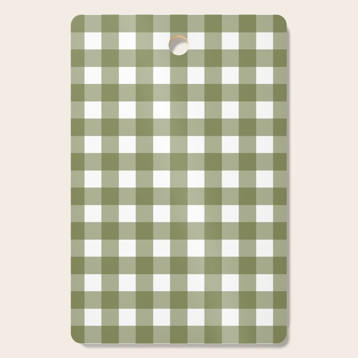 Gingham Check Pattern in Olive Green and White Cutting Board Gallery Image 1