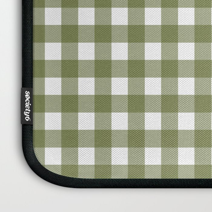 Gingham Check Pattern in Olive Green and White Laptop Sleeve Gallery Image 3
