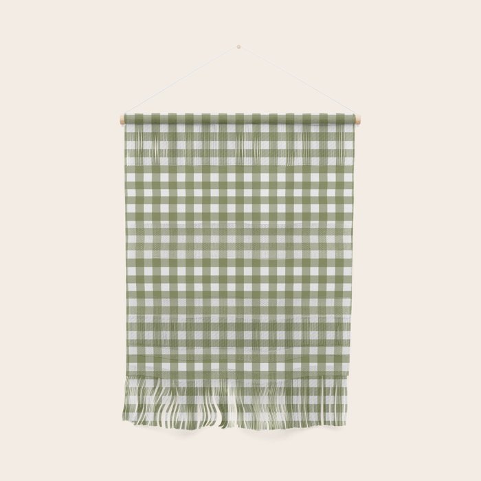 Gingham Check Pattern in Olive Green and White Wall Hanging Gallery Image 1