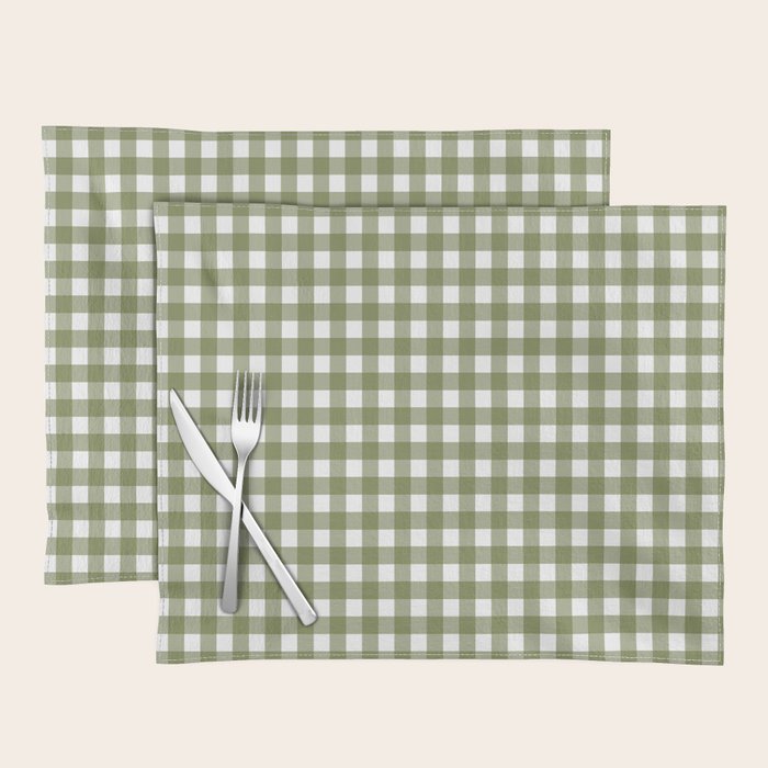Gingham Check Pattern in Olive Green and White Placemat Gallery Image 1