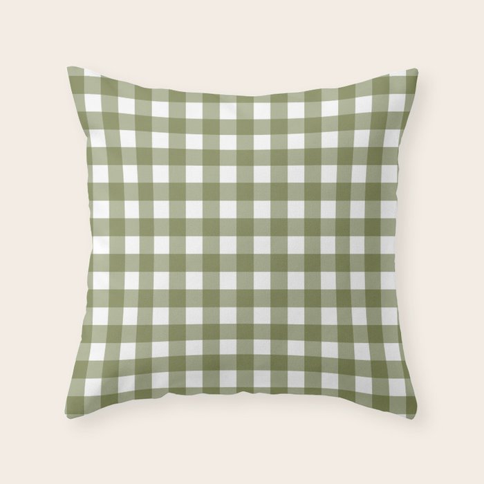 Gingham Check Pattern in Olive Green and White Throw Pillow Gallery Image 6
