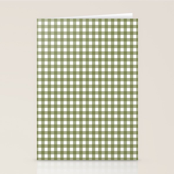 Gingham Check Pattern in Olive Green and White Stationery Card Gallery Image 1