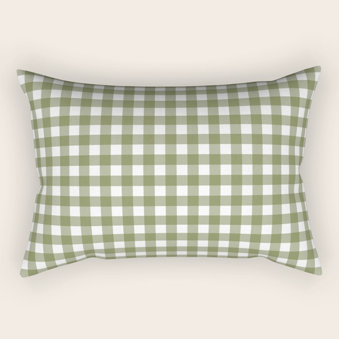 Gingham Check Pattern in Olive Green and White Rectangular Pillow Gallery Image 2