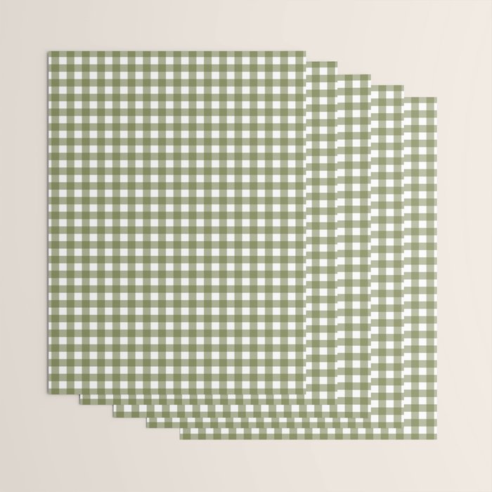 Gingham Check Pattern in Olive Green and White Wrapping Paper Gallery Image 3