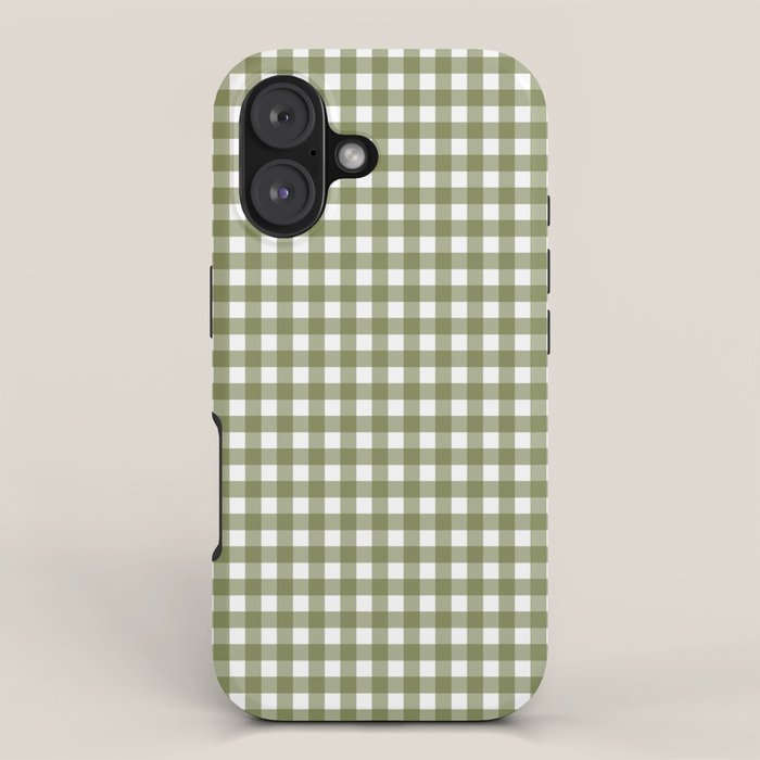 Gingham Check Pattern in Olive Green and White iPhone Case Gallery Image 1