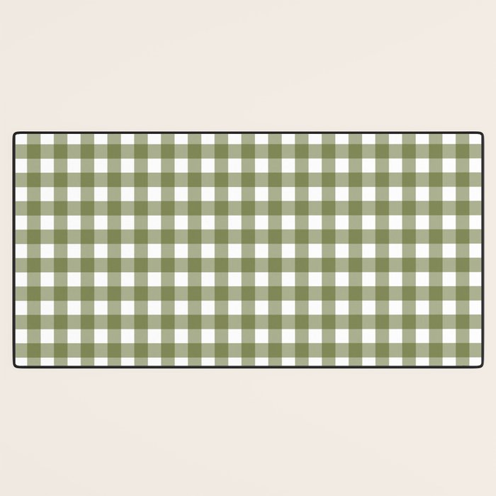 Gingham Check Pattern in Olive Green and White Desk Mat Gallery Image 3