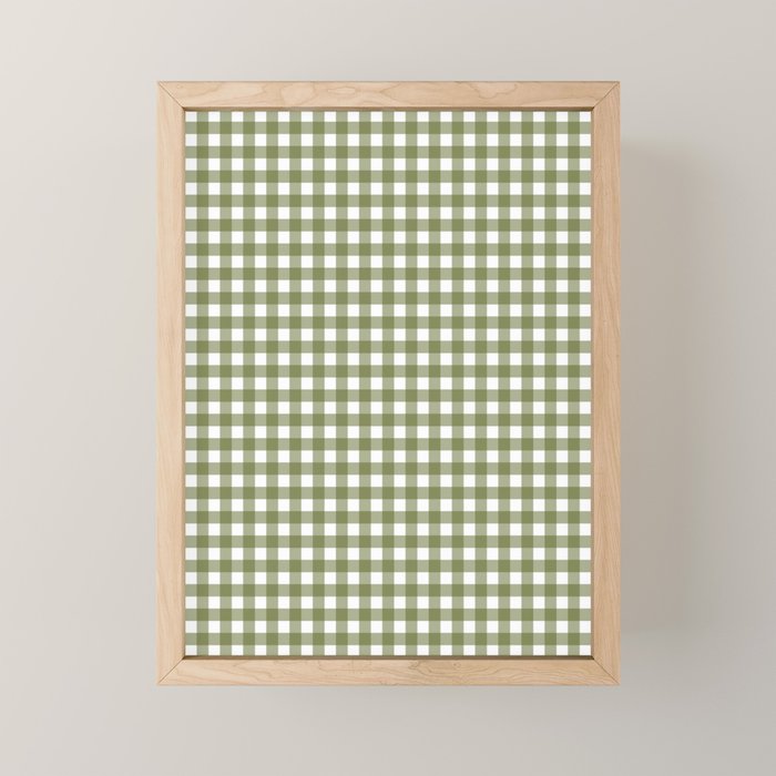 Gingham Check Pattern in Olive Green and White Mini Art Print Gallery Image 1