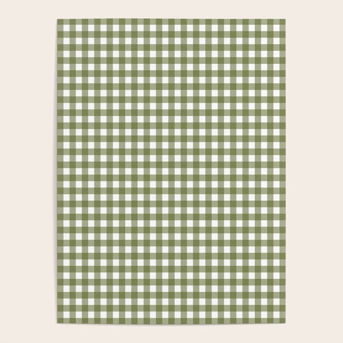 Gingham Check Pattern in Olive Green and White Poster Gallery Image 1