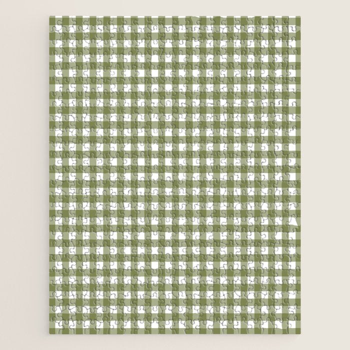 Gingham Check Pattern in Olive Green and White Jigsaw Puzzle Gallery Image 1