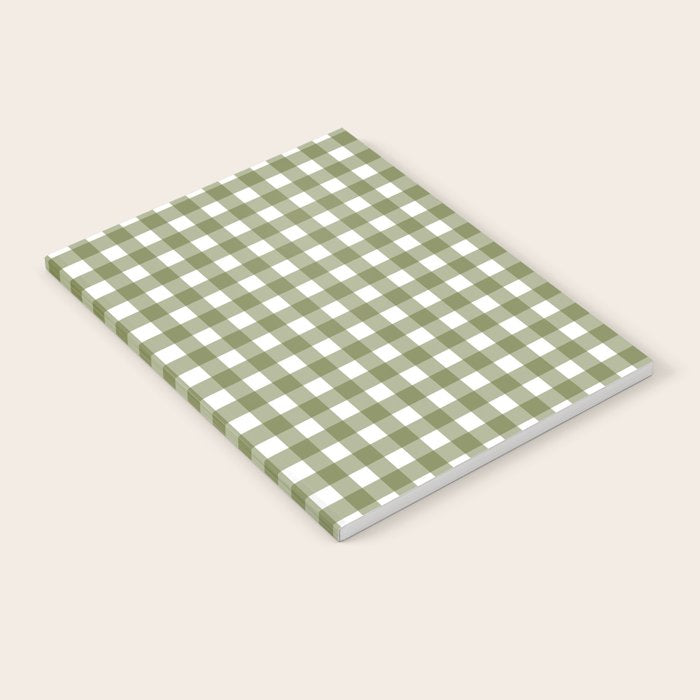 Gingham Check Pattern in Olive Green and White Notebook Gallery Image 1