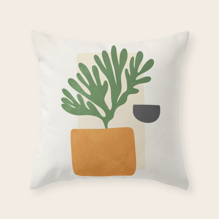 Bronze Vase & Leaves: Matisse Edition | Mid Century Series Throw Pillow Gallery Image 1