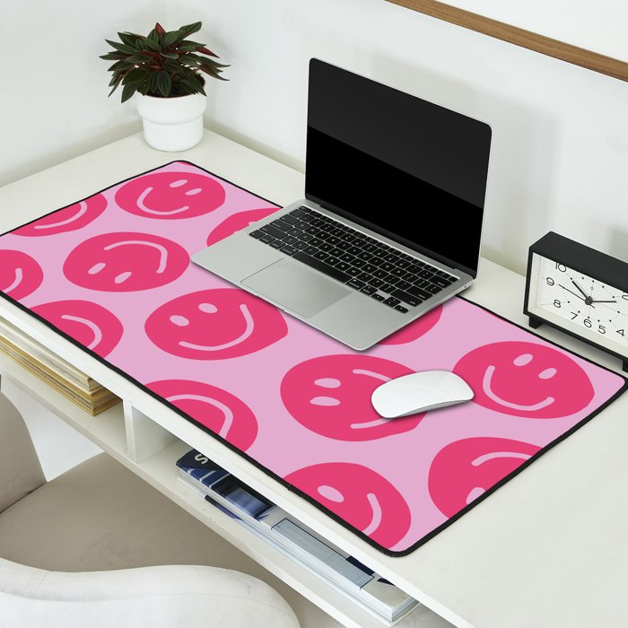 Hot Pink Smiley Faces Desk Mat Gallery Image 2