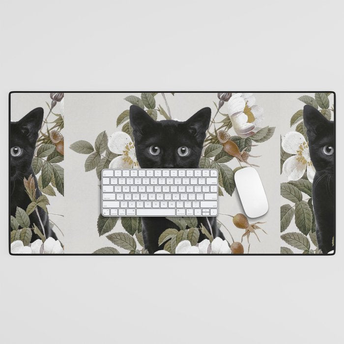 Cat With Flowers Desk Mat Gallery Image 1