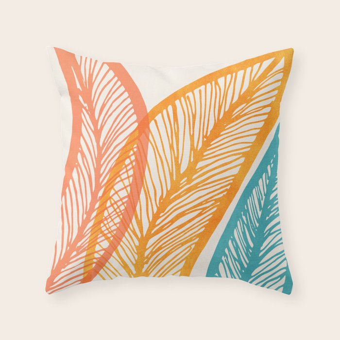 Colorful Tropical Flora - Retro Palette Throw Pillow Gallery Image 1