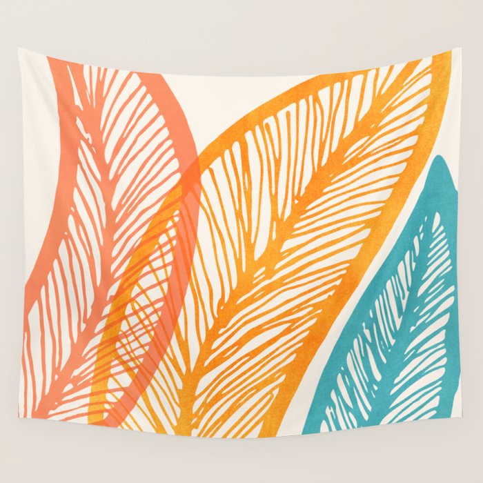 Colorful Tropical Flora - Retro Palette Wall Tapestry Gallery Image 4